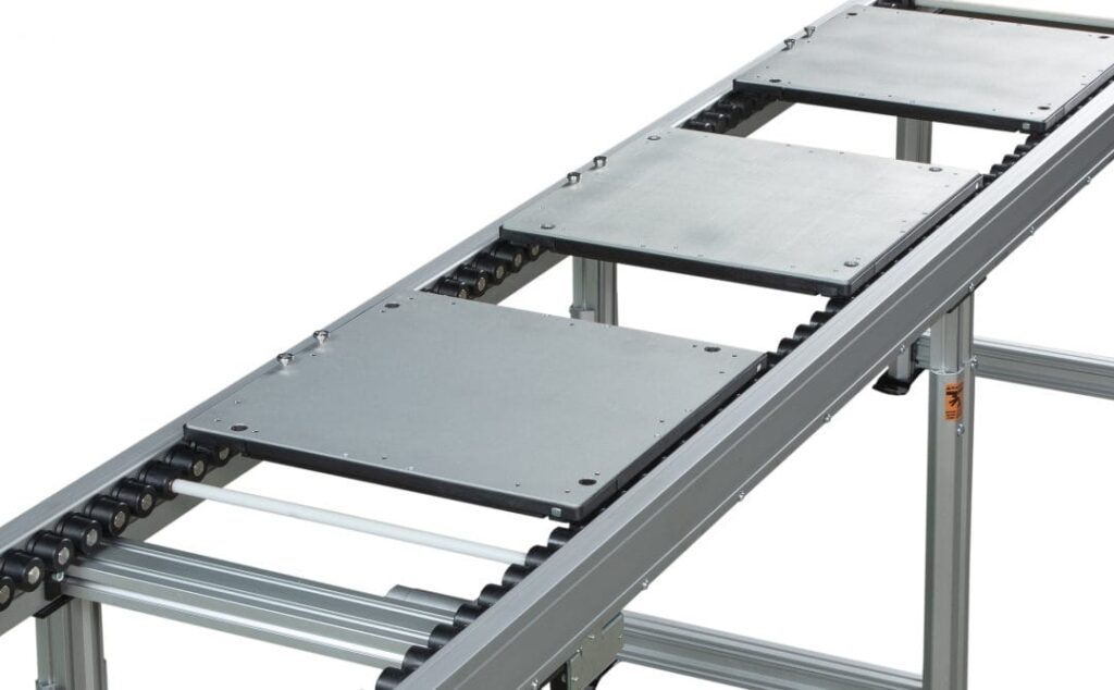 Precision edge roller pallet & tray handling conveyor